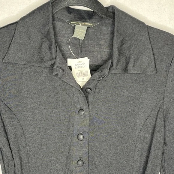 NEW Banana Republic Semi Sheer Wool Blend Tie Waist Long Sleeve Shirt Dress M - Picture 4 of 10